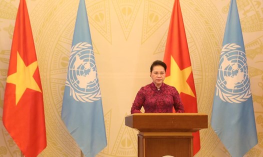 Chủ tịch Quốc hội Nguyễn Thị Kim Ngân gửi thông điệp tới Liên Hợp Quốc. Ảnh: VPQH