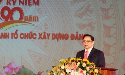 Ông Phạm Minh Chính, Ủy viên Bộ Chính trị, Bí thư Trung ương Đảng, Trưởng Ban Tổ chức Trung ương trình bày diễn văn tại Lễ kỷ niệm. Ảnh Bá Thắng