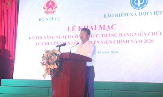 Tổng Giám đốc Bảo hiểm xã hội Việt Nam Nguyễn Thế Mạnh phát biểu. Ảnh BHXH VN