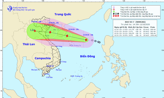 Vị trí và đường đi của bão số 7. Ảnh: Trung tâm Dự báo KTTV Quốc gia.