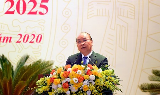 Thủ tướng Nguyễn Xuân Phúc dự và chỉ đạo tại Đại hội đại biểu Đảng bộ Công an Trung ương lần thứ VII, nhiệm kỳ 2020-2025. Ảnh: Bộ Công an.