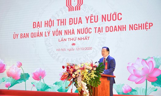 Đồng chí Nguyễn Hoàng Anh - Ủy viên Trung ương Đảng, Chủ tịch Ủy ban Quản lý vốn nhà nước tại doanh nghiệp, Chủ tịch Hội đồng TĐKT Ủy ban phát biểu khai mạc Đại hội.