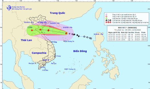 Vị trí và đường đi của bão số 7. Nguồn: Trung tâm Dự báo KTTV Quốc gia.