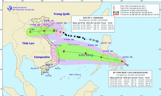 Vị trí và đường đi của bão số 7 (phía trên) và một áp thấp nhiệt đới (phía dưới). Ảnh: Trung tâm Dự báo KTTV Quốc gia.