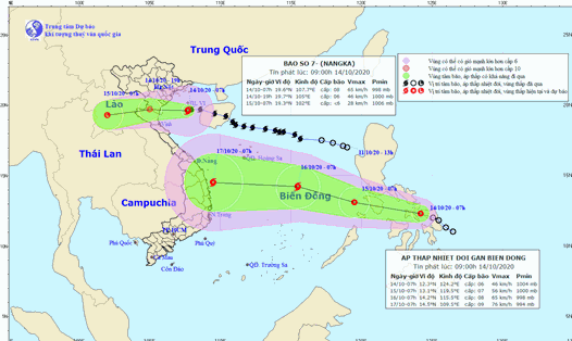 Vị trí và đường đi của bão số 7 (phía trên) và một áp thấp nhiệt đới (phía dưới). Ảnh: Trung tâm Dự báo KTTV Quốc gia.