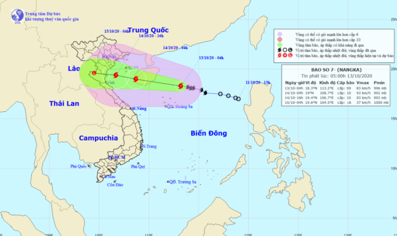 Hải Phòng chỉ đạo khẩn phòng chống bão số 7. Ảnh Đường đi của bão số 7 (Trung tâm Dự báo khí tượng thủy văn Quốc gia).