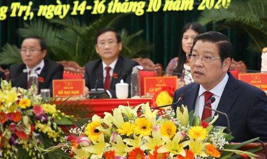 Ông Phan Đình Trạc, Bí thư Trung ương Đảng, Trưởng Ban Nội Chính Trung ương phát biểu tại đại hội. Ảnh: Hưng Thơ.
