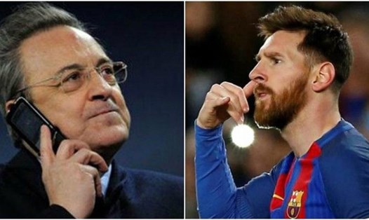 Chủ tịch Florentino Perez muốn đưa Lionel Messi về đá cùng Cristiano Ronaldo. Ảnh:  elmundodeportivo