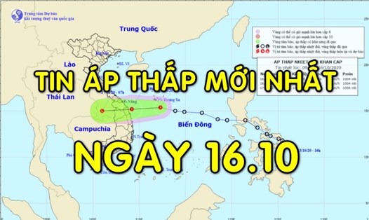 Tin áp thấp mới nhất: Áp thấp nhiệt đới giật cấp 8, cách Đà Nẵng 360km.