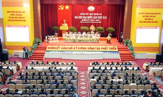 Toàn cảnh Đại hội đại biểu Đảng bộ tỉnh Nghệ An lần thứ XIX, nhiệm kỳ 2020 - 2025. Ảnh: Quang Đại