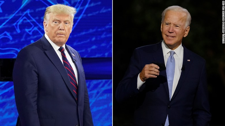 Tổng thống Donald Trump và ứng viên Joe Biden đã có cuộc "so găng" trong 2 phiên hỏi đáp riêng rẽ trên sóng của các kênh truyền hình khác nhau vào thời điểm hơn 2 tuần nữa tới cuộc bầu cử Mỹ 2020. Ảnh: CNN.