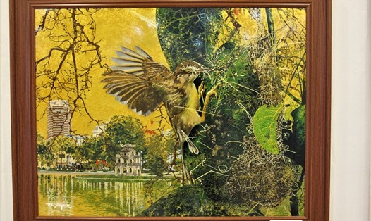 ''Đất lành chim đậu'' - tác phẩm của họa sĩ Hoàng Xuân Hương, chất liệu sơn mài, trưng bày tại Triển lãm Mỹ thuật Thủ đô 2020. Ảnh: L.Q.V