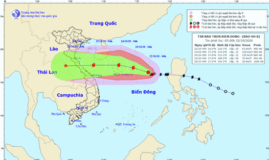 Vị trí và dự báo đường đi của bão số 8. Ảnh: Trung tâm Dự báo KTTV Quốc gia.