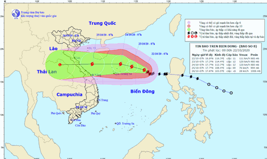 Vị trí và đường đi của bão số 8. Ảnh: Trung tâm Dự báo KTTV Quốc gia.