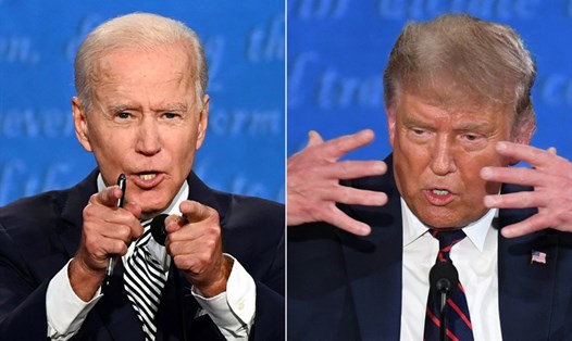 Tổng thống Donald Trump và ứng viên Joe Biden bước vào cuộc tranh luận cuối cùng. Ảnh: AFP