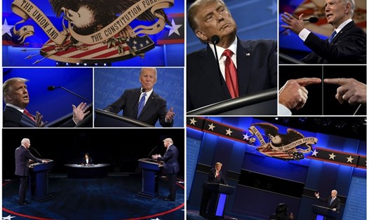 Các khoảnh khắc của ông Donald Trump và Joe Biden trong cuộc tranh luận tối 22.10. Ảnh: AFP