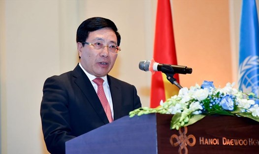 Phó Thủ tướng, Bộ trưởng Ngoại giao Phạm Bình Minh phát biểu tại lễ kỷ niệm 75 năm thành lập Liên Hợp Quốc. Ảnh: BNG