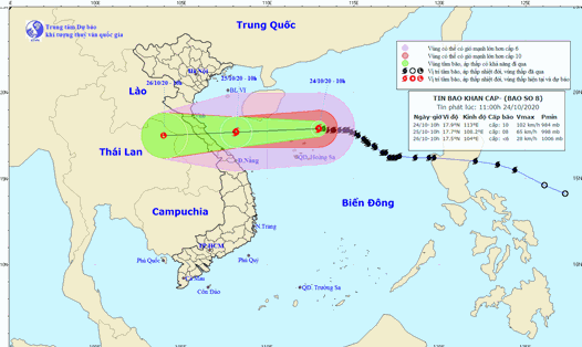 Vị trí và đường đi của bão số 8. Ảnh: Trung tâm Dự báo KTTV Quốc gia.