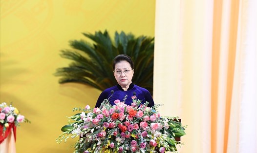 Chủ tịch Quốc hội Nguyễn Thị Kim Ngân phát biểu chỉ đạo tại Đại hội. Ảnh: X.H