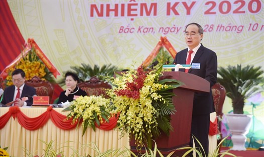 Ông Nguyễn Thiện Nhân - Ủy viên Bộ Chính trị, Trưởng Đoàn đại biểu Quốc hội Thành phố Hồ Chí Minh phát biểu chỉ đạo đại hội. Ảnh BK