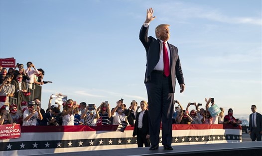 Tổng thống Donald Trump trong cuộc vận động tranh cử cuộc bầu cử Mỹ 2020 hôm 28.8 ở Londonderry, New Hampshire, Mỹ. Ảnh: AP.