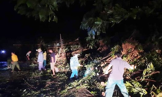 Cưa cây mở đường vào xã Trà Leng, huyện Trà My (Quảng Nam) để cứu hộ các hộ dân bị sạt lở đất tối 28.10. Ảnh: Ngọc Hà