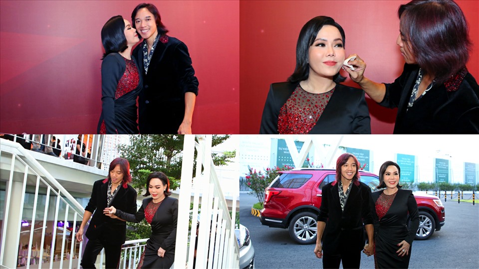 Việt Hương được ông xã điển trai hộ tống đi sự kiện. Ảnh: NSCC