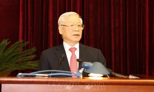 Tổng Bí thư, Chủ tịch Nước Nguyễn Phú Trọng phát biểu khai mạc Hội nghị Trung ương lần thứ 13, khoá XII. Ảnh TTXVN