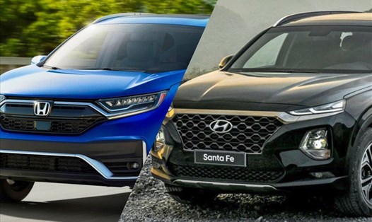 Hai mẫu xe SUV Hyundai Santa-Fe và Honda CR-V là 2 đối thủ nặng ký trong phân khúc giá 1 tỷ đồng. Ảnh minh hoạ.