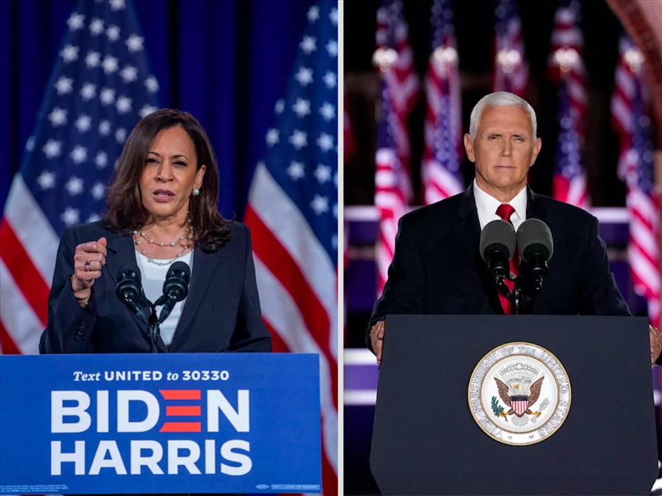 Bà Kamala Harris và ông Mike Pence có cuộc tranh luận ứng viên phó tổng thống. Ảnh: AFP