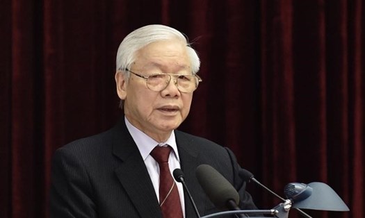 Tổng Bí thư, Chủ tịch Nước Nguyễn Phú Trọng tại Hội nghị Trung ương 13, khoá XII. Ảnh Nhật Bắc