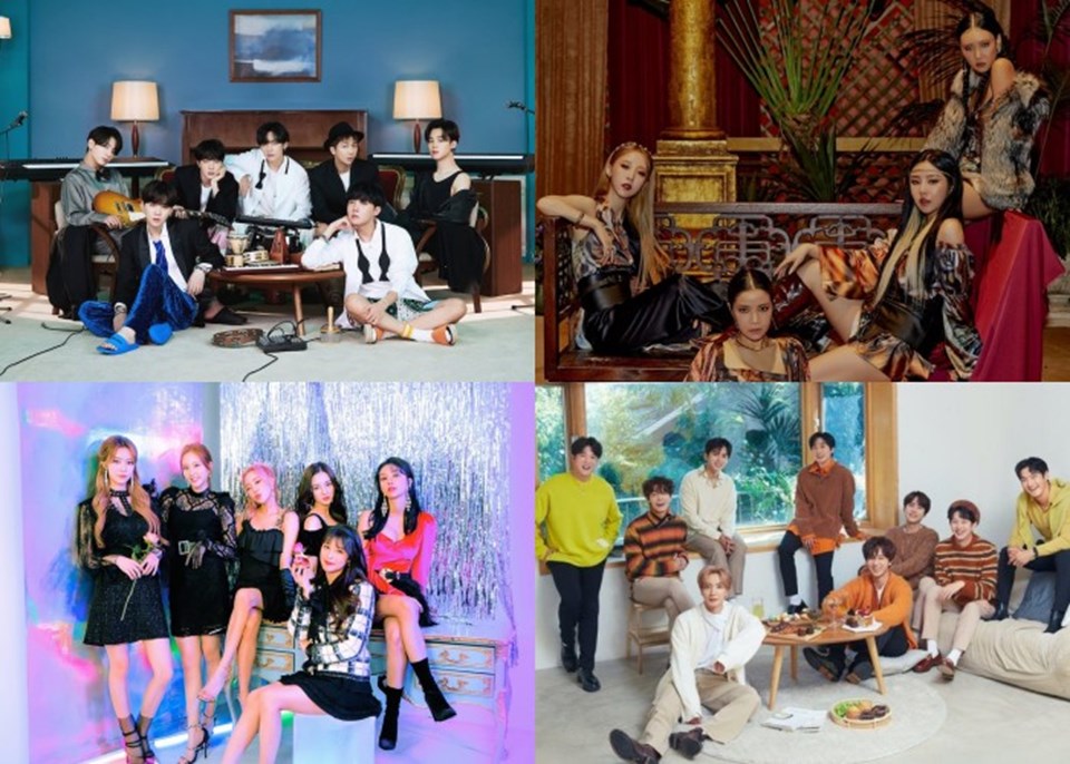 Từ trái qua: BTS, Mamamoo, Momoland, Super Junior sẽ cùng ra mắt sản phẩm âm nhạc trong tháng 11 này. Ảnh chụp màn hình. Từ trái qua: BTS, Mamamoo, Momoland, Super Junior sẽ cùng ra mắt sản phẩm âm nhạc trong tháng 11 này. Ảnh chụp màn hình.