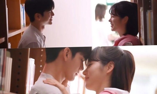 Cảnh hôn của Ong Seong Wu và Shin Ye Eun trong phim. Ảnh cắt clip.