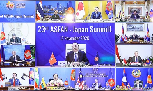 Hội nghị Cấp cao ASEAN-Nhật Bản lần thứ 23 đã được tổ chức theo hình thức trực tuyến. Ảnh: Bộ Ngoại giao.