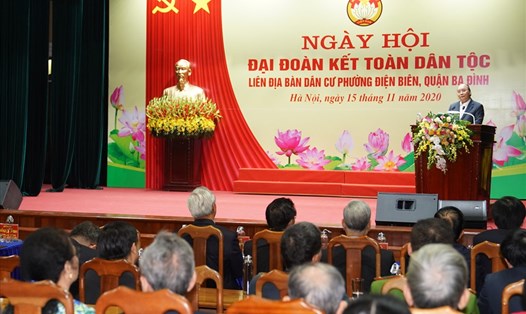 Thủ tướng Nguyễn Xuân Phúc: ‘Thịnh vượng và phát triển – Quyết chí ắt làm nên’. Ảnh VGP/Quang Hiếu