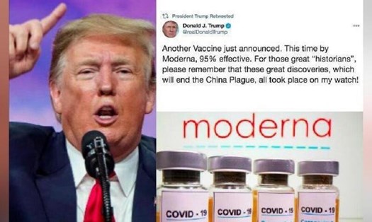 Tổng thống Donald Trump chúc mừng thành tựu vaccine COVID-19 của Moderna. Ảnh: Arise TV