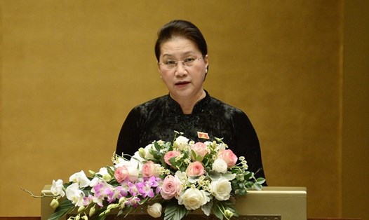 Chủ tịch Quốc hội Nguyễn Thị Kim Ngân phát biểu bế mạc kỳ họp thứ 10 Quốc hội khóa XIV. Ảnh: Quốc hội.
