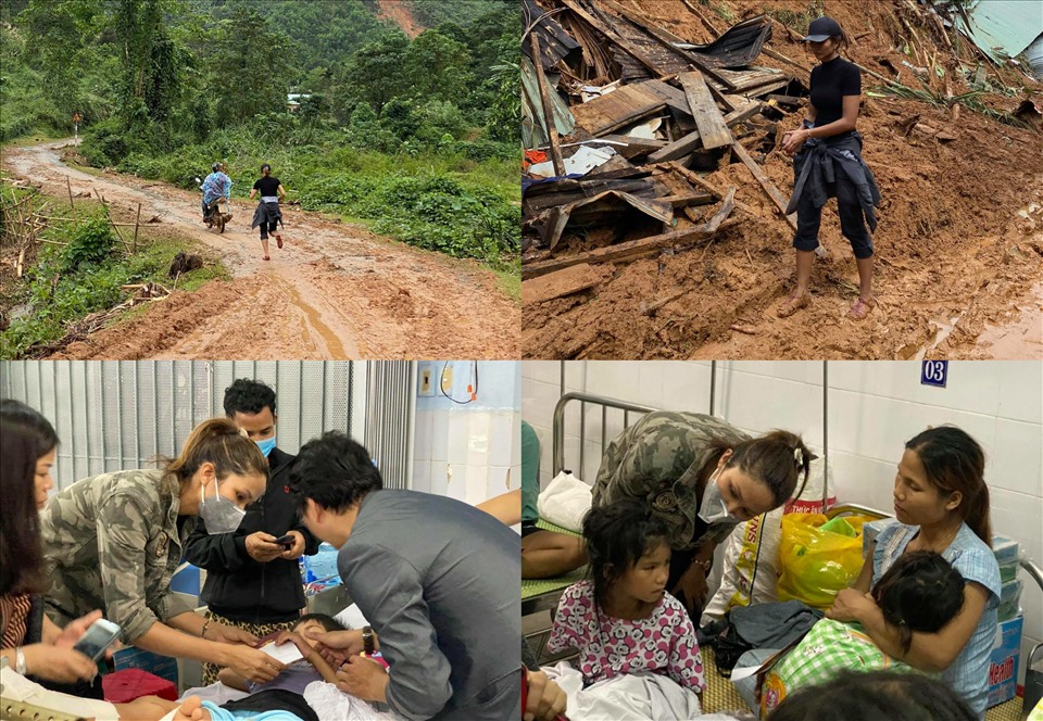 Hoa hậu H'hen Niê xúc động trước hoàn cảnh của các nạn nhân bị sạt lở ở Quảng Nam. Ảnh: NSCC