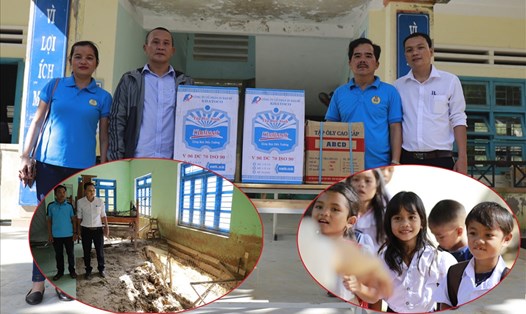 Quỹ Tấm lòng Vàng cùng LĐLĐ huyện Phước Sơn hỗ trợ sách vở cho học sinh ở xã Phước Kim.