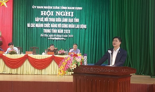 Ông Ngọ Duy Hiểu, Phó Chủ tịch Tổng Liên đoàn Lao động Việt Nam - phát biểu tại buổi đối thoại. Ảnh: D.Hưng