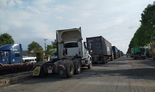 Hàng đoàn xe container nối đuôi ở Cửa khẩu Quốc tế Bình Hiệp. Ảnh: K.Q