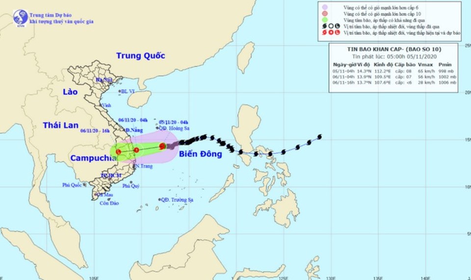 Tin bão mới nhất: Bão số 10 có thể suy yếu thành áp thấp nhiệt đới. Ảnh TTDBKTTVQG Tin bão mới nhất: Bão số 10 có thể suy yếu thành áp thấp nhiệt đới. Ảnh TTDBKTTVQG