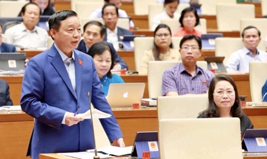 Bộ trưởng Bộ TN&MT Trần Hồng Hà phát biểu tại phiên thảo luận. Ảnh: Chính phủ