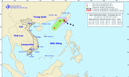 Tin bão mới nhất: Bão số 11 Atsani giật cấp 10, di chuyển chậm về biển Đông. Ảnh TTDBKTTVQG