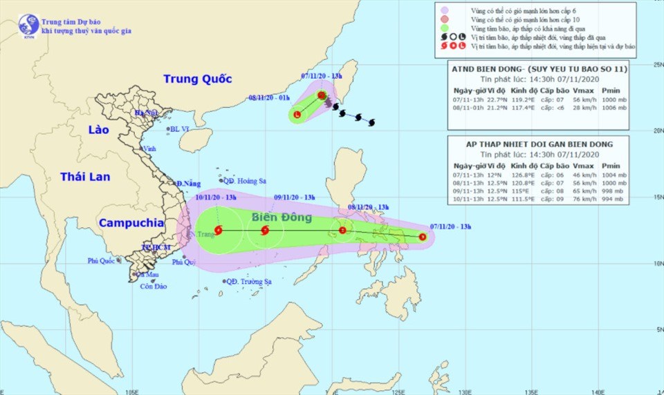 Áp thấp nhiệt đới mới xuất hiện đồng thời cùng bão số 11 Atsani. Ảnh TTDBKTTVQG Áp thấp nhiệt đới mới xuất hiện đồng thời cùng bão số 11 Atsani. Ảnh TTDBKTTVQG