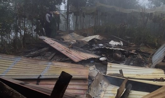 Hiện trường vụ cháy nhà khiến 2 trẻ em tử vong ở Quảng Nam. Ảnh: Công an