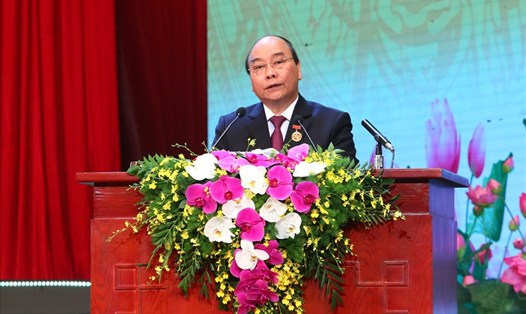 Thủ tướng Nguyễn Xuân Phúc phát biểu khai mạc Đại hội Thi đua yêu nước toàn quốc lần thứ X. Ảnh: Tô Thế
