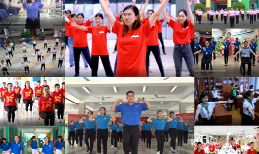 Một số hình ảnh từ clip dự thi  Cuộc thi “Sáng tạo video clip bài tập thể dục giữa giờ trong công nhân viên chức lao động”. Ảnh: BTC