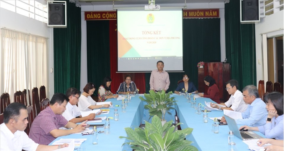 Quang cảnh Hội nghị tổng kết hoạt động Cụm Công đoàn các đơn vị địa phương tỉnh Đồng Tháp năm 2020. Ảnh: Hùng Lưu