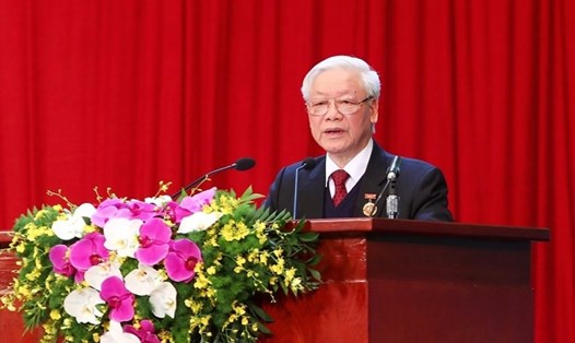 Tổng Bí thư, Chủ tịch Nước Nguyễn Phú Trọng phát biểu tại Đại hội Thi đua yêu nước toàn quốc lần thứ X. Ảnh: Tô Thế